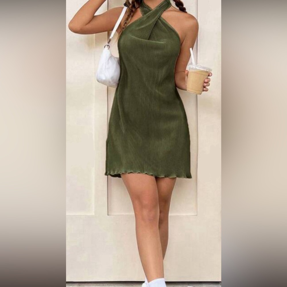 Solid Criss Cross Halter Dress
